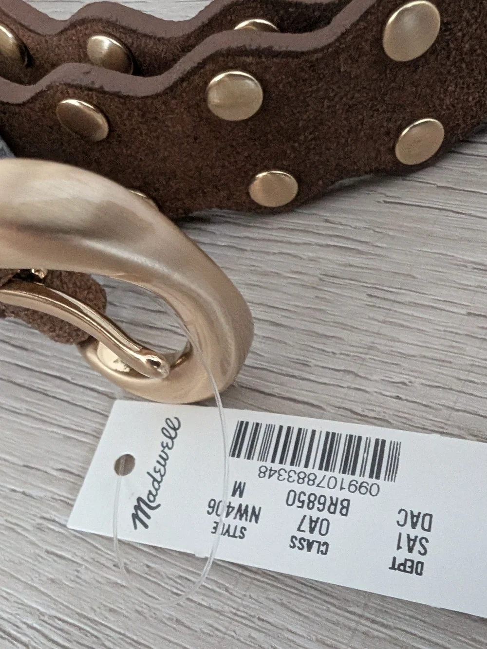 Madewell Brown Suede Belt with Gold-Tone Rounded Buckle